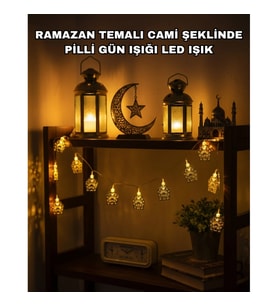Cami Figürlü Ramazan ve Bayram LED Işık Zinciri – Pilli Sıcak Sarı Aydınlatma