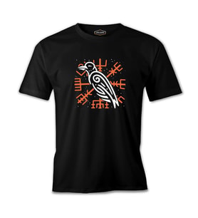 Raven Bird and Viking Sign Background Siyah Erkek Tshirt