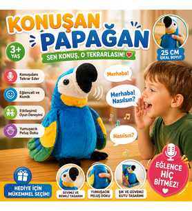 Konuşulanı Tekrarlayan Eğlenceli İnteraktif Oyuncak Papağan Peluş 25 CM