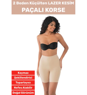 Özel Üretim İz İç Göstermez Kaymaz Sıkılaştırıcı Vücut Şekillendirici LAZER KESİM Paçalı Korse (Bej)