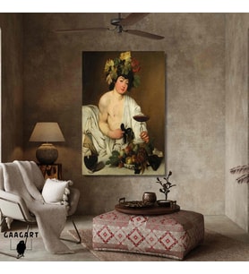 Tekli Dikey Kanvas Tablo Ünlü Eserler Caravaggio Bacchus