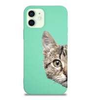 Apple iPhone 12 Uyumlu Lansman Kılıf Catface Tasarımlı Altı Kapalı İçi Kadife Kaplı Silikon Kapak (Şeffaf)