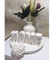 HOME Yazılı Vazolu Set-Tabak,Vazo,Kalp Obje ve Harfler (Düz Beyaz)