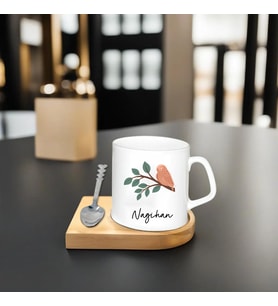 Kişiye Özel Espresso Fincan - Ahşap Altlıklı