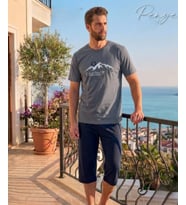 Pijamerry Erkek Bisiklet Yaka Kısa Kol Kapri Pijama Takımı 8009 - 1 Adet