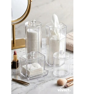 Makyaj Temizleme Düzenleyici Kapaklı Fırçalık Organizer Set Pamukluk Çubuklu Pamukluk - 4'lü Set