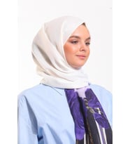Çiçekli Desen Pavia Seri Şal Eşarp Askısı ile Birlikte 90X200 cm Ekru Lavanta-90