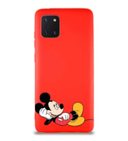 Samsung Galaxy Note 10 Lite Soft Premier Kapak Mickey Mouse-F Tasarımlı Silikon Kılıf - Kırmızı (Şeffaf)