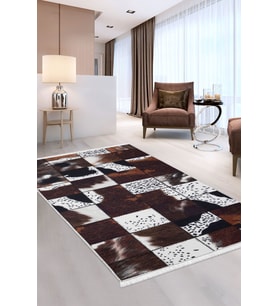 Dijidekor Halı Kahverengi DR01 Yıkanabilir Saçaklı Kesme İnce Yolluk Kilim Salon Halısı Modelleri