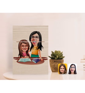 BK Gift Kişiye Özel Anneler Günü Temalı Anne Kız Karikatürlü Otantik Masaüstü Ahşap Palet Çerçeve-1 (Beyaz)
