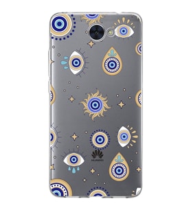PrintiFy Huawei Y7 ile Uyumlu 1mm Slim Fit Nazar Boncuğu 5 Baskılı Şeffaf  Kılıf