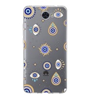 PrintiFy Huawei Y7 ile Uyumlu 1mm Slim Fit Nazar Boncuğu 5 Baskılı Şeffaf  Kılıf