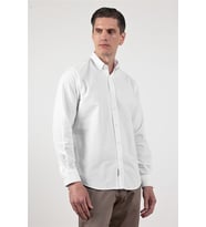 Beyaz Oxford Düğmeli Yaka Uzun Kol Cepsiz Slim Fit Pamuklu  Gömlek 1004260182