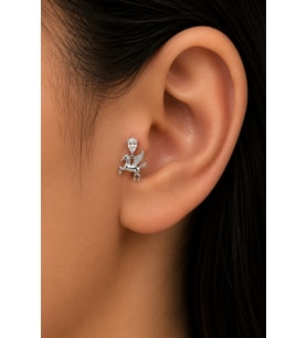 Sertifikalı 316L Çelik Damla Taşlı Pegasus Figürlü Sallantılı Premium Gümüş Renk Tragus ve Helix Piercing