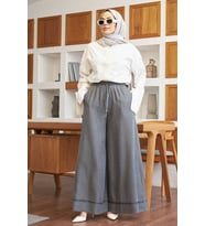 1138-Tensel  Lastikli Bol Paça Pantolon Gri