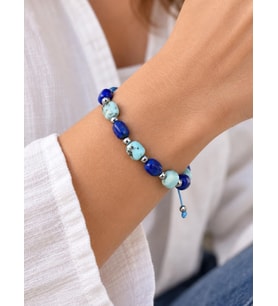 Larimar ve Lapis Lazuli Doğal Taşlı Ayarlanabilir Bileklik