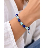 Larimar ve Lapis Lazuli Doğal Taşlı Ayarlanabilir Bileklik