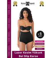#Korse Toparlayıcı Kaymaz 2 Beden Küçülten Kadın Lazer Kesim Yüksek Bel Slip Korse - 5 Adet (Siyah)