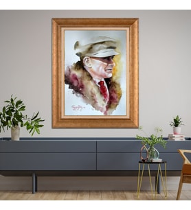 Altın Varaklı Çerçeveli Paspartulu Atatürk Tablo DC0919 (Gold)