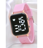 Kadın Toz Pembe Renk Silikon Kordon Rose Kasa Dijital Led Kol Saat ST-304101