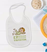 BK Kids Ep İsterim Tasarımlı Beyaz Bebek Mama Önlüğü-2