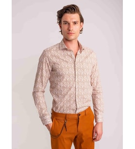 Kahverengi Erkek Slim Fit Baskılı Paul Yaka Uzun Kol Gömlek - 60643