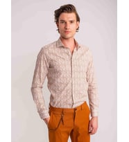 Kahverengi Erkek Slim Fit Baskılı Paul Yaka Uzun Kol Gömlek - 60643