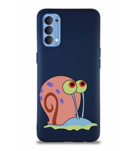 Oppo Reno 4 Soft Premier Kapak Salyangoz Gary Tasarımlı Silikon Kılıf - Lacivert (Şeffaf)
