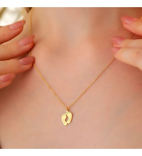 Kişiye Özel 925 Ayar Gümüş Çift İsim Ayak İzi Model Kolye (Gold)