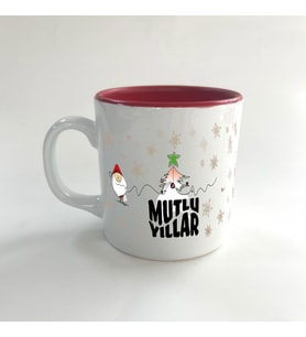 Mutlu Yıllar Kar Taneleri Baskılı Kırmızı Multi Yılbaşı Kupası