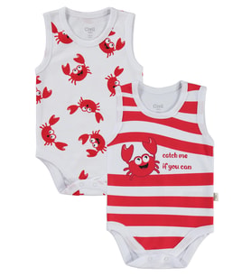 Civil Baby Yengeç Baskılı 2'li Set 3-18 Ay Çıtçıtlı Badi - Beyaz