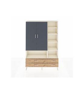 Arges Dolap 10 Raflı 4 Çekmeceli 2 Kapaklı 132x30x195 Aytaşı-Antrasit/Çam