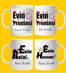 Evin Reisi Evin Hanımı Ve  Evin Prensesi  4 Adet Kupa Bardak