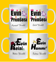 Evin Reisi Evin Hanımı Ve  Evin Prensesi  4 Adet Kupa Bardak