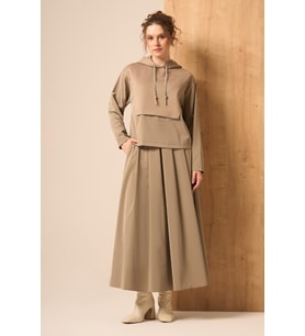 FTZ Women Kadın Rahat Kalıp Scuba Spandex Takım Beige 31259