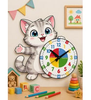 Sevimli Kedi Montessori Çocuk Odası Eğitici Ahşap Duvar Saati - Sessiz Mekanizma, Şık Tasarım Saat
