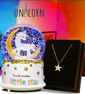 Sevimli Unicorn Işıklı Kar Küresi Ve Sihirli Yıldız Kolye Arkadaşa Hediye