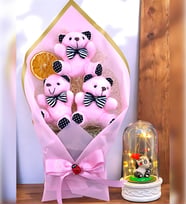 Büyük Boy Pembe Ayıcık Buketi & Işıklı Sevimli Pandalı Fanus  Peluş Ayıcıklar Ayıcık Buketi