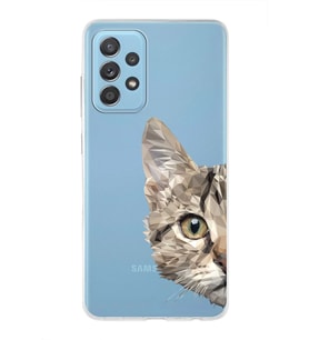 Samsung Galaxy A52 Uyumlu Kapak Catface Tasarımlı Şeffaf Silikon Kılıf