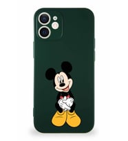 Apple iPhone 12 Mini Soft Premier Kapak Mickey Mouse-A Tasarımlı Silikon Kılıf - Yeşil (Şeffaf)
