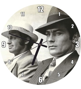 Cakatablo Jean Paul Belmondo ve Alain Delon Siyah Beyaz Duvar Saati