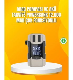 12.000 mAh Akü Takviye Powerbank Dahili Hava Dijital Ekranlı