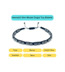 Sertifikalı Hematit Slim Model Makrome Doğal Taş Bileklik