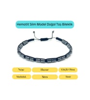 Sertifikalı Hematit Slim Model Makrome Doğal Taş Bileklik