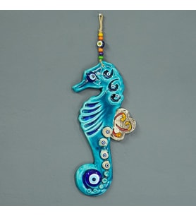 Nazar Boncuklu Seramik Dekoratif Deniz Atı Duvar Süsü El Emeği Duvar Dekoru Nazar Boncuğu Hediyelik (Mavi)