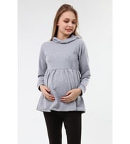 Luvmabelly MYRA4530 Büzgülü Fermuarlı Emzirme Sweatshirt -Gri