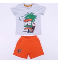 Erkek Çocuk Gri Turuncu Summer Time Yazılı Tabela Baskılı Şortlu 2'li Takım