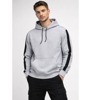 Erkek Şeritli Kapüşonlu Sweatshirt Oversize 3 Iplik Pamuklu - Beyaz