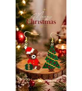 Miyuki Boncuk El Yapımı Sevimli Ayıcık Ve Çam Ağacı Küpe Yılbaşı Christmas Noel