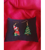 Miyuki Boncuk El Yapımı Sevimli Ayıcık Ve Çam Ağacı Küpe Yılbaşı Christmas Noel